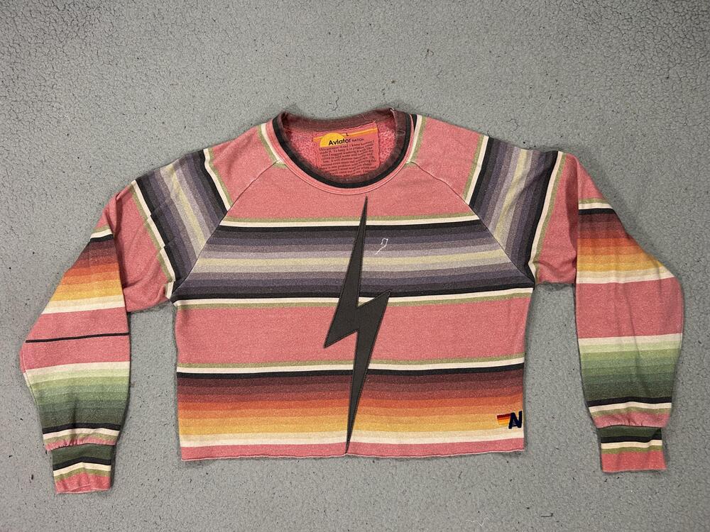 Aviator Nation Sweatshirt Womens Large Rainbow Lightning Bolt Made USA Cropped